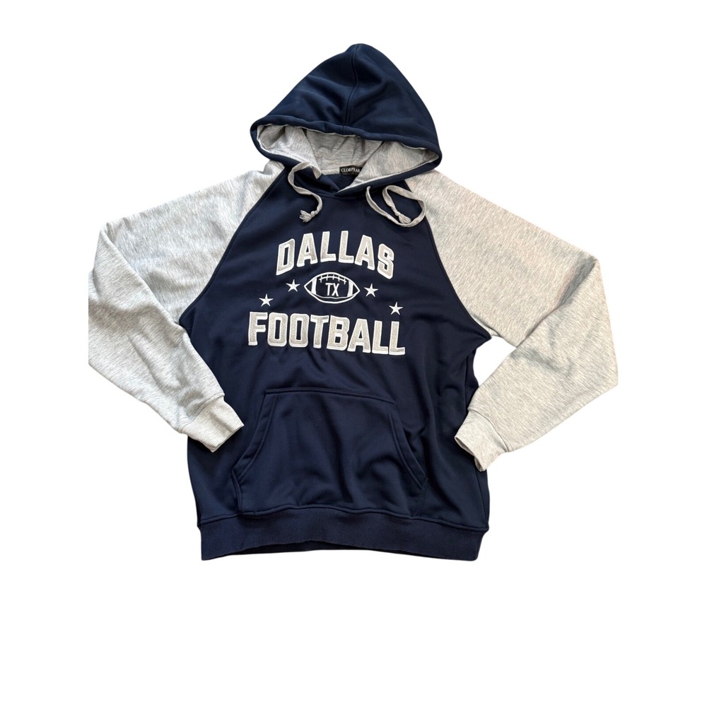 CLORPEAK Dallas Football Hoodie Raglan Sleeve Pullover Navy Grey Size M